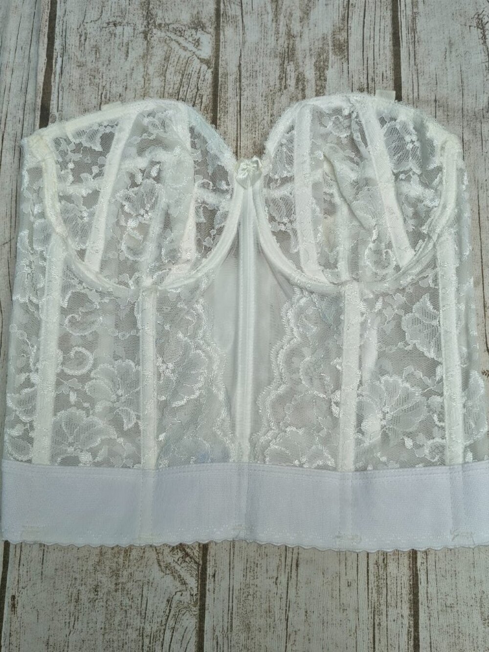Vintage Goddess White Floral Lace Strapless Bustier Corset Top 34D USA Made